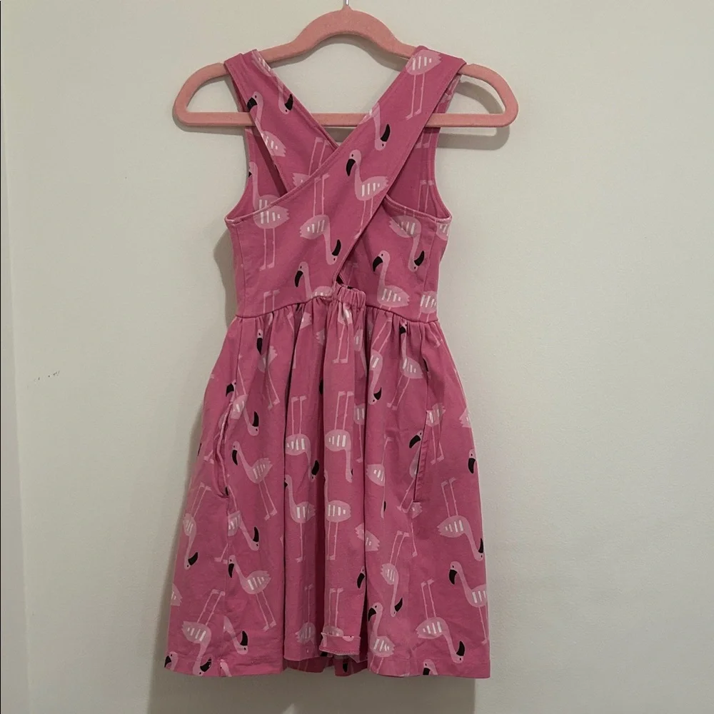 Girls Pink Flamingo Print Hanna Anderson Dress Side 5 - Picture 3 of 3